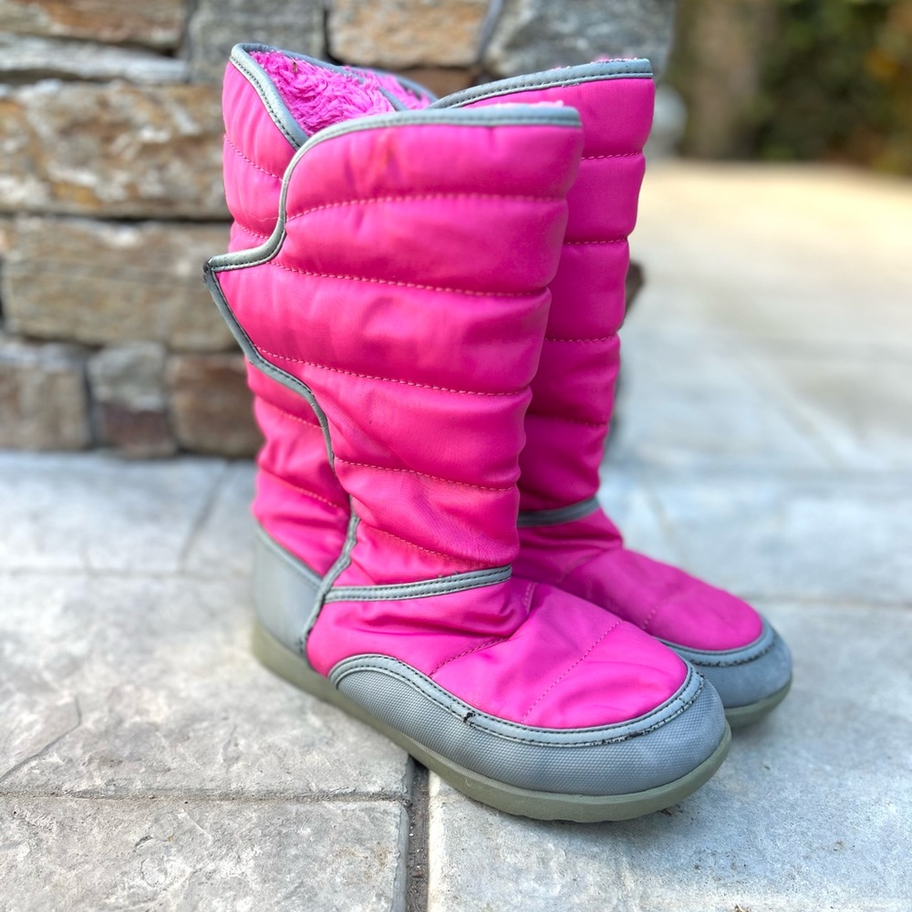 Kids Pink and Grey Winter Waterproof Snow Boots